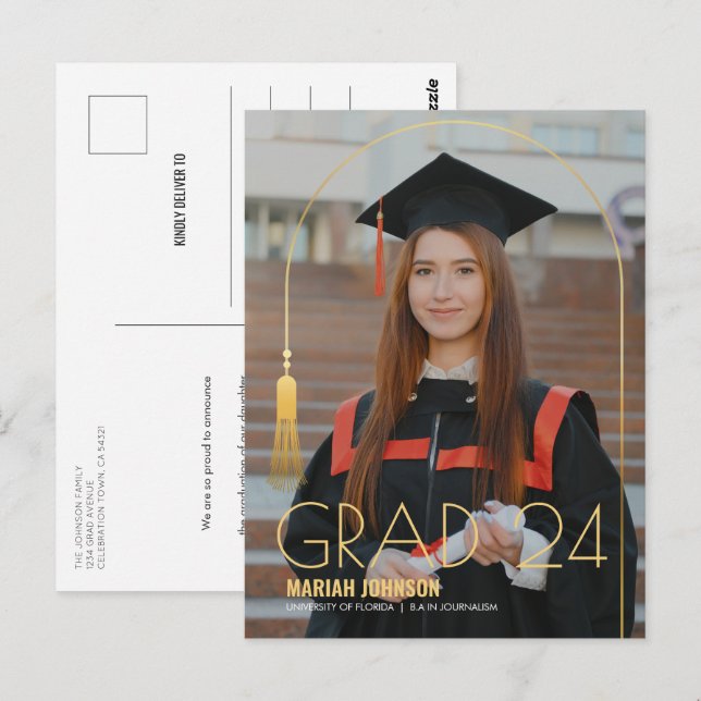 Enkelt meddelande 2 från Photo Guld Tassel Student Vykort (Fram/baksida)