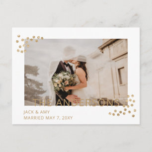 Enkelt meddelande från Guld Confetti Photo Bröllop Vykort