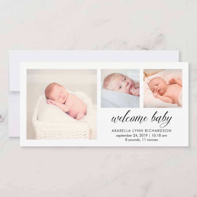 Enkelt meddelande om Baby födelse i Elegant | 3 Fo (Framsida)