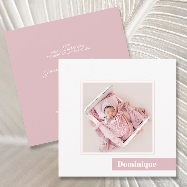 Enkelt meddelande om födelsetal för minimal Rosa Inbjudningar (Skapare uppladdad)