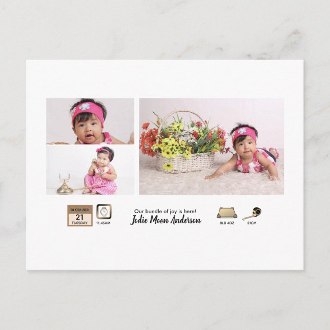 Enkelt meddelande om fotokollage i BABY STATS Vykort (Framsida)