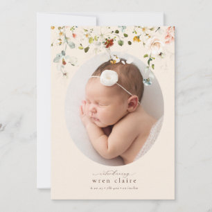 Enkelt meddelande om Wildblommor Oval Photo Birth Inbjudningar