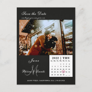 Enkelt men elegant: Svart Kalender Spara datumet Vykort