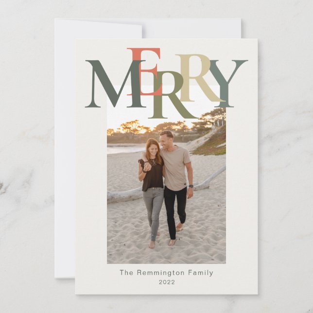 Enkelt merry Photo Flat Sage Orange Ivory Julkort (Framsida)