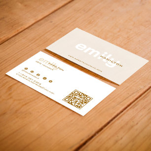 Enkelt minimal Beige Linen White-brun typografi Visitkort