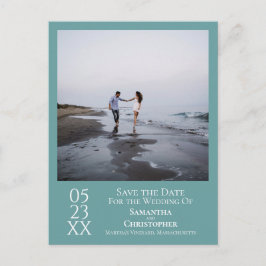 Enkelt minimal Teal Bröllop spara datum-foto Vykort
