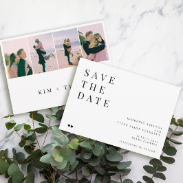 Enkelt minimalistiskt 4 foton typografi bröllop spara datumet