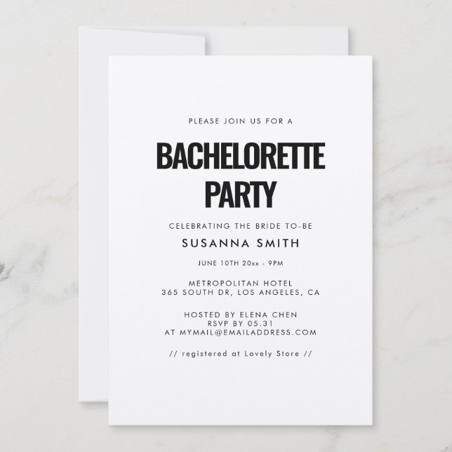 Enkelt minimalistiskt Bachelorette-parti Inbjudningar (Framsida)