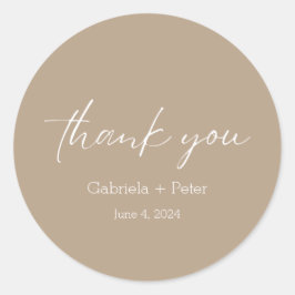 Enkelt minimalistiskt Beige Bröllop Tack Runt Klistermärke