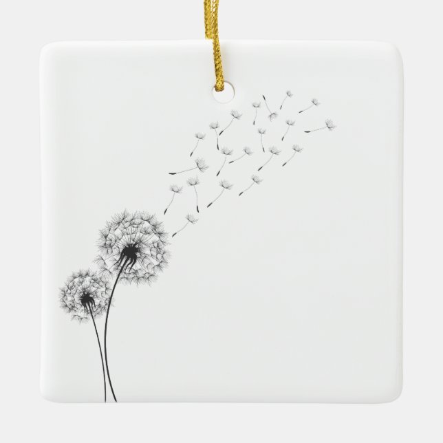 Enkelt minimalistiskt blåsande dandelion | Ornamen Julgransprydnad Keramik (Framsida)