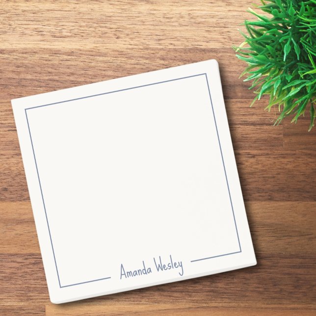 Enkelt minimalistiskt blått Monogram Fullt Namn Post-it Block (Skapare uppladdad)