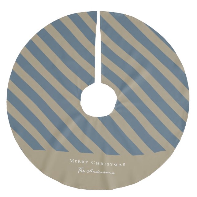 Enkelt minimalistiskt blått och Beige God jul Julgransmatta Borstad Polyester (Framsidan)