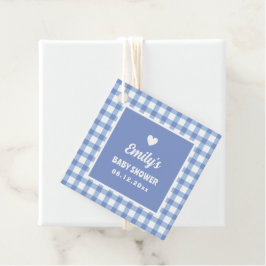 Enkelt minimalistiskt Blue Gingham Boy Shower Gåvor Etiketter