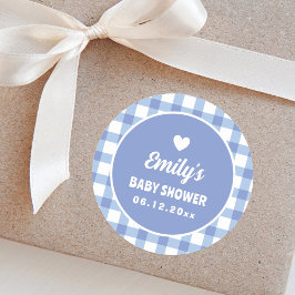 Enkelt minimalistiskt Blue Gingham Boy Shower Runt Klistermärke