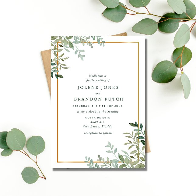 Enkelt minimalistiskt botaniskt Bröllop Inbjudningar (Simple Minimalist Botanical Wedding Invitation)