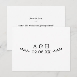 Enkelt minimalistiskt botaniskt monogram Spara dat Vykort