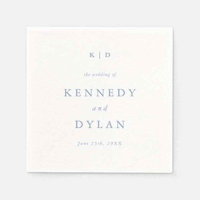 Enkelt minimalistiskt dammblått Bröllop-monogram Pappersservett (Framsidan)