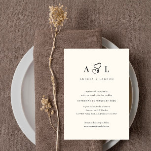 Enkelt minimalistiskt Dubbla - Hjärtmonogram Bröll Inbjudningar