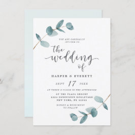 Enkelt minimalistiskt Eucalyptus Calligraphy Bröll Inbjudningar