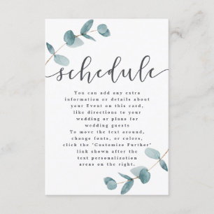 Enkelt minimalistiskt Eucalyptus Chic Bröllop Sche Tilläggskort