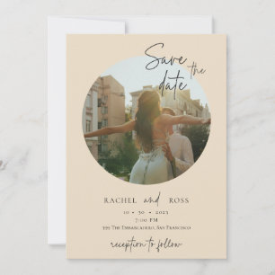 Enkelt minimalistiskt foto   Beige Bröllop Inbjudningar