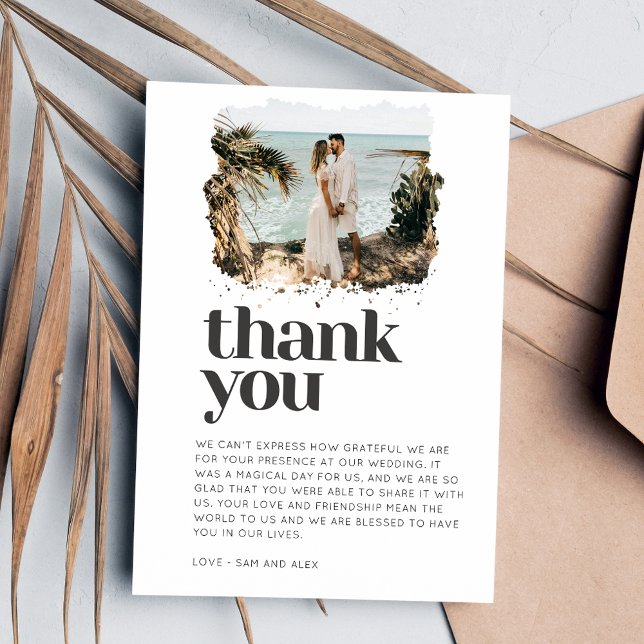 Enkelt minimalistiskt foto Bröllop Tack (Simple Minimalist Photo Wedding Thank You)