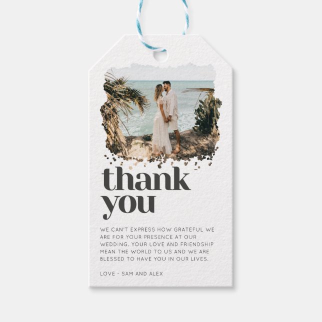 Enkelt minimalistiskt foto Bröllop Tack Presentetikett (Framsidan)