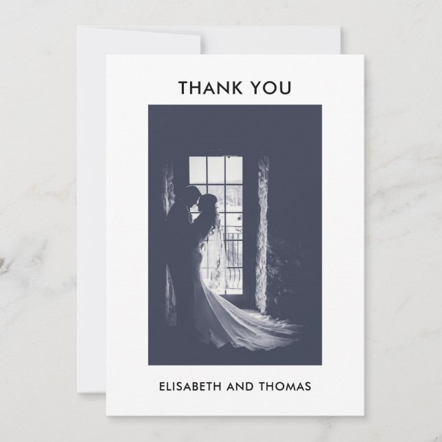 Enkelt minimalistiskt foto elegant bröllop tack kort (Framsida)