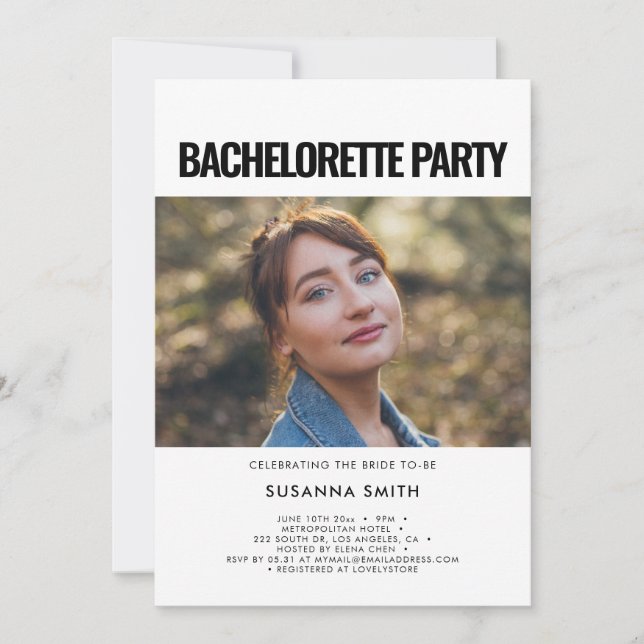 Enkelt minimalistiskt foto från Bachelorette Party Inbjudningar (Framsida)