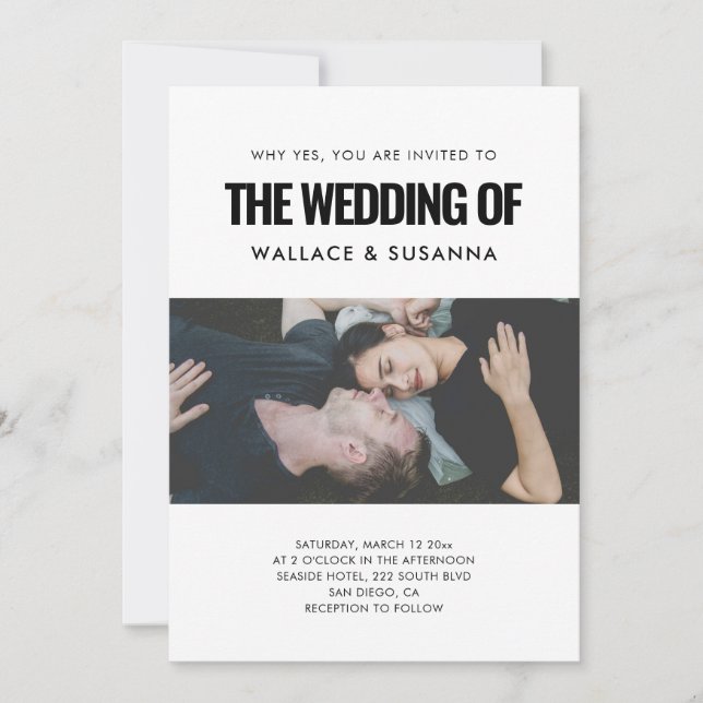 Enkelt minimalistiskt foto från bröllop inbjudningar (Framsida)