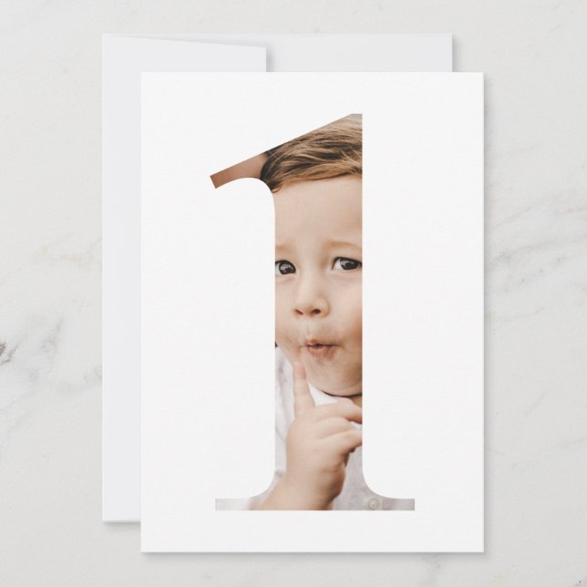 Enkelt minimalistiskt foto nummer ett första födel inbjudningar (Framsida)
