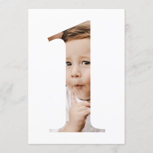 Enkelt minimalistiskt foto nummer ett första födel inbjudningar