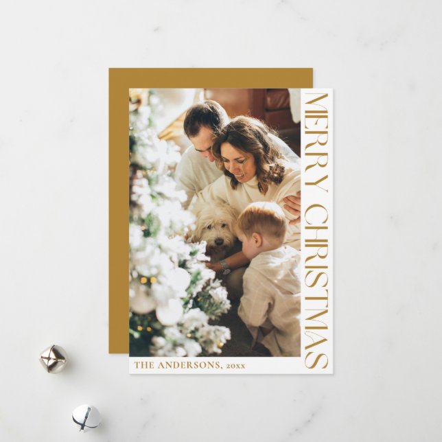 Enkelt minimalistiskt God jul Mustard Guld Julkort (Fram/Back In Situ)