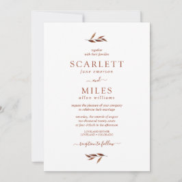 Enkelt minimalistiskt Höst löv Terracotta Bröllop Inbjudningar