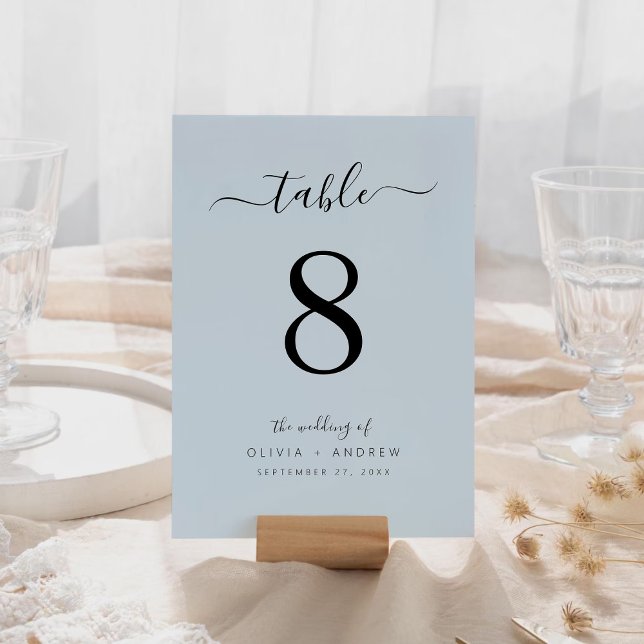 Enkelt minimalistiskt lätt blått Bröllop Bordsnummer (Simple Minimalistic Light Blue Wedding Table Number)