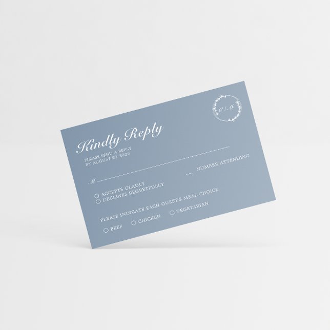 Enkelt minimalistiskt Löv Dusty Blue Monogram OSA Kort (Skapare uppladdad)