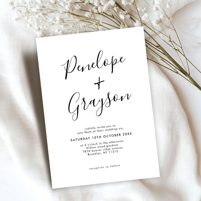 Enkelt minimalistiskt modernt rent kalligrafi Bröl Inbjudningar (Simple Minimalist Modern Clean Calligraphy Wedding Invitation)