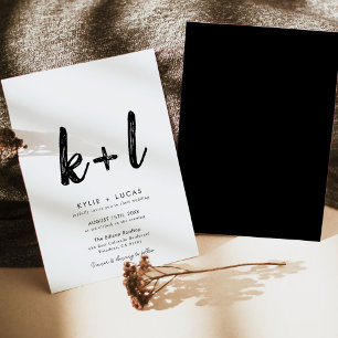 Enkelt minimalistiskt Monogram Black & White Bröll Inbjudningar