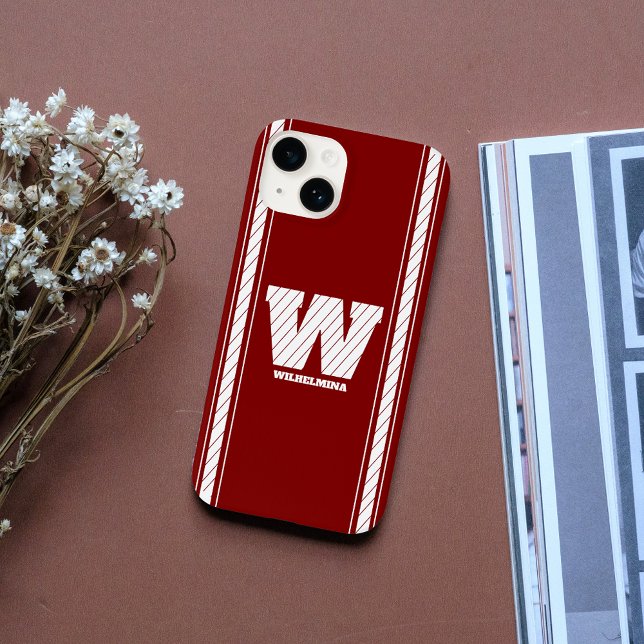 Enkelt minimalistiskt monogram maroon & White Stri (Skapare uppladdad)