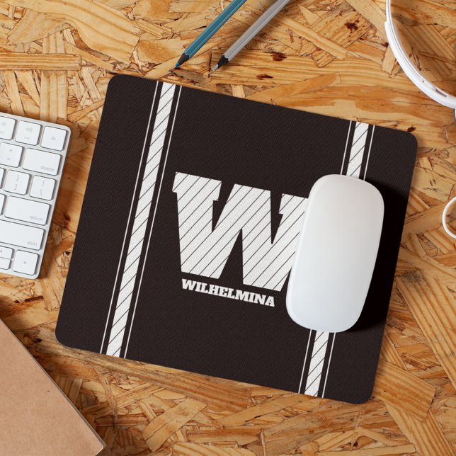 Enkelt minimalistiskt Monogram svart och vit strip Musmatta (Skapare uppladdad)