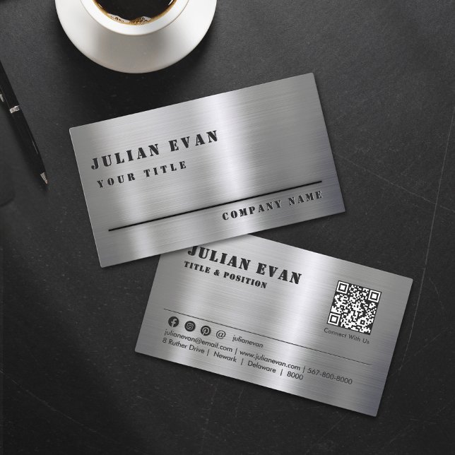 Enkelt minimalistiskt murbruk i Metall Visitkort (Simple Minimalist Masculine Brushed Metal Business Card)