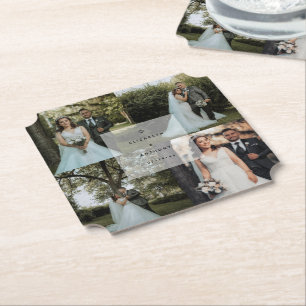 Enkelt minimalistiskt par foto Collage Bröllop Underlägg Papper