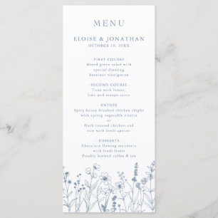 Enkelt minimalistiskt Periwinkle Wildblomma Bröllo Meny