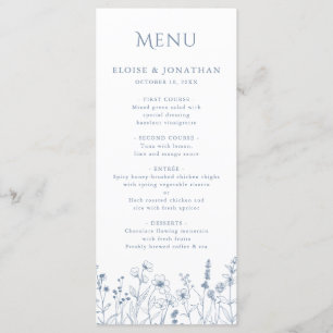 Enkelt minimalistiskt Periwinkle Wildblomma Bröllo Meny