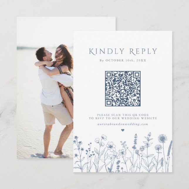 Enkelt minimalistiskt Periwinkle Wildblomma Bröllo OSA Kort (Fram/baksida)