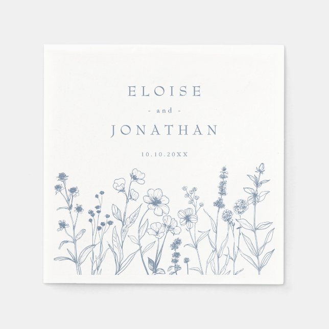 Enkelt minimalistiskt Periwinkle Wildblomma Bröllo Pappersservett (Framsidan)