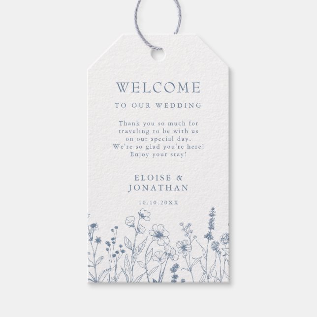 Enkelt minimalistiskt Periwinkle Wildblomma Bröllo Presentetikett (Framsidan)