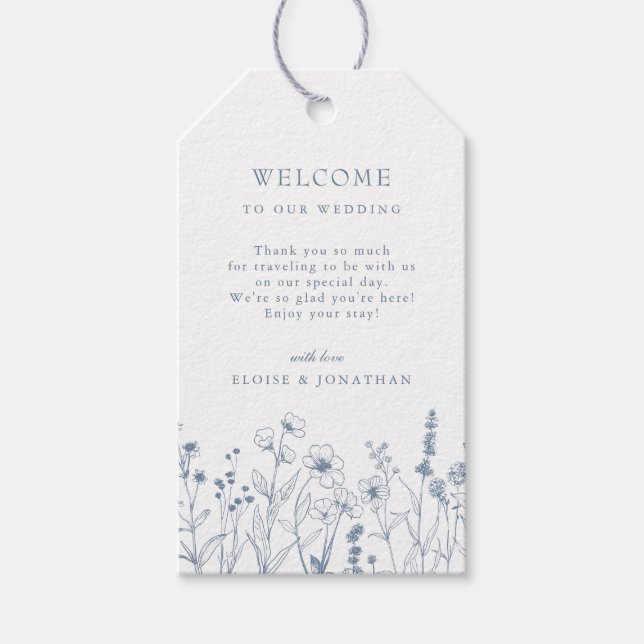 Enkelt minimalistiskt Periwinkle Wildblomma Bröllo Presentetikett (Framsidan)