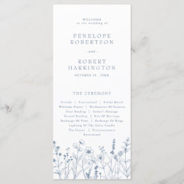 Enkelt minimalistiskt Periwinkle Wildblomma Bröllo Program