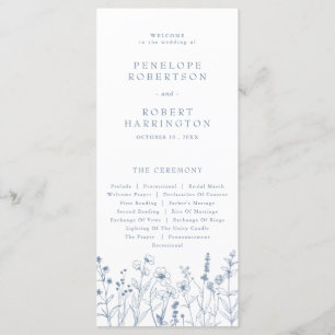 Enkelt minimalistiskt Periwinkle Wildblomma Bröllo Program